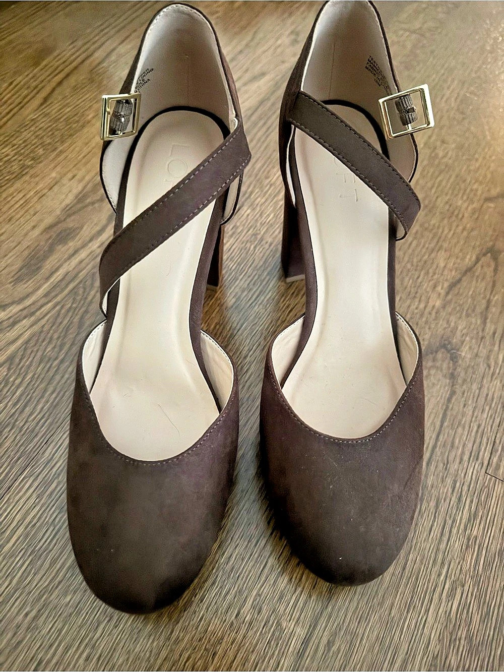 LOFT Ankle Strap Block Heels Brown Mary Jane Pumps